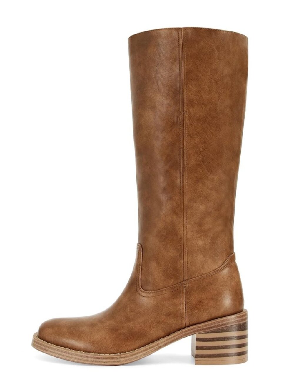 Women's Banana Knee High Boots Square Toe Chunky Block Heel Tall Boots Wide Calf